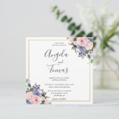 Roze Lavendel Bloemengroen Huwelijk Goud Vierkant Kaart (Staand voorkant)