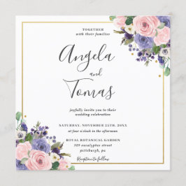 Roze Lavendel Bloemengroen Huwelijk Goud Vierkant Kaart