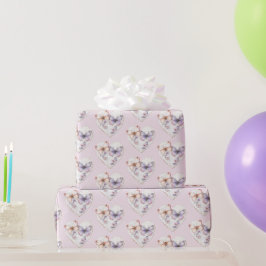 Roze Lavendel Bloemhart Vlinders Verjaardag Cadeaupapier
