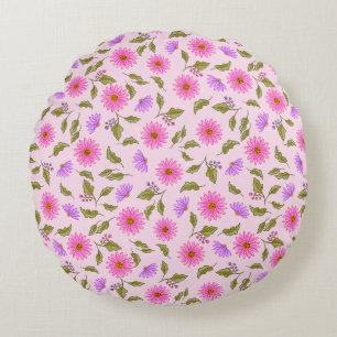 Roze lavendel bloemig kantachtig madeliefje ronde  rond kussen