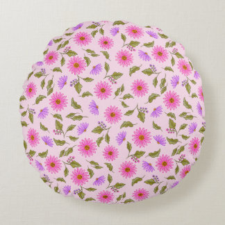 Roze lavendel bloemig kantachtig madeliefje ronde rond kussen