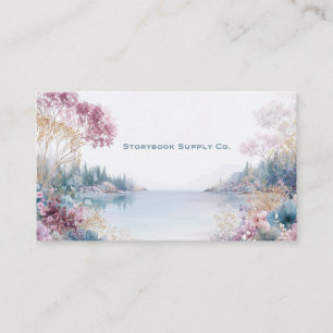 Roze Lavendel Bloemige Serene Landschap Waterverf Visitekaartje