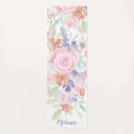 Roze lavendel bloemige waterverf naam monogram yogamat