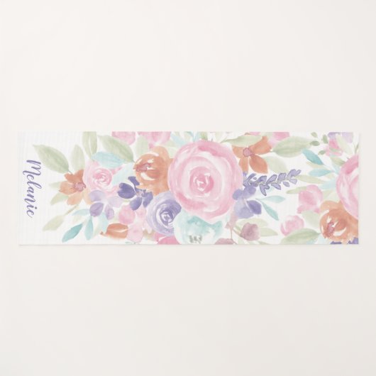 Roze lavendel bloemige waterverf naam monogram yogamat (Voorkant (horizontaal))