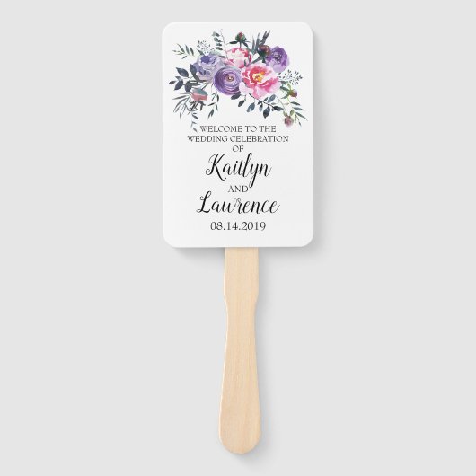 Roze Lavendel Blooms Trouwprogramma Handwaaier (Voorkant)