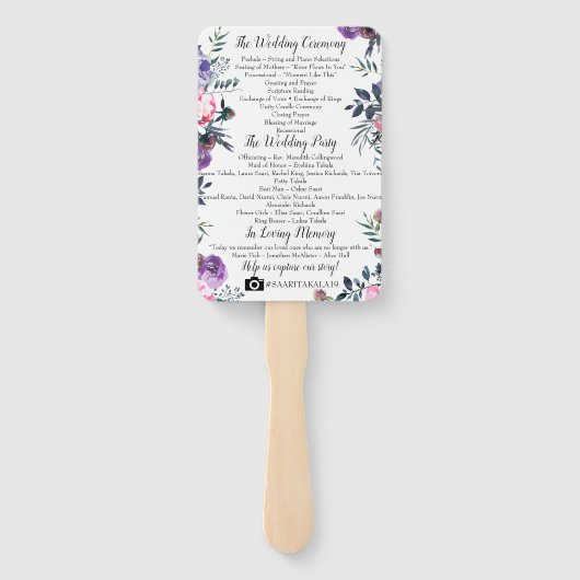 Roze Lavendel Blooms Trouwprogramma Handwaaier (Achterkant)