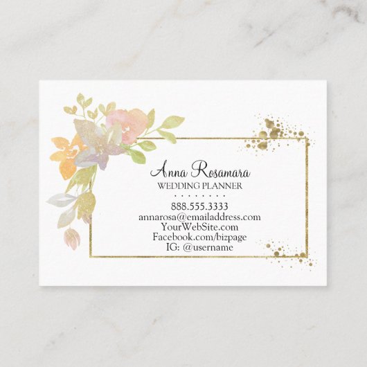 *~* Roze Lavendel Elegante Waterverf Goudbloem Visitekaartje (Achterkant)