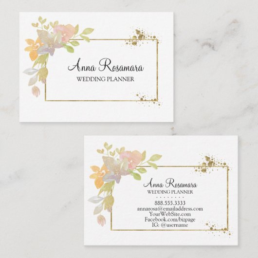 *~* Roze Lavendel Elegante Waterverf Goudbloem Visitekaartje (Voorkant / Achterkant)