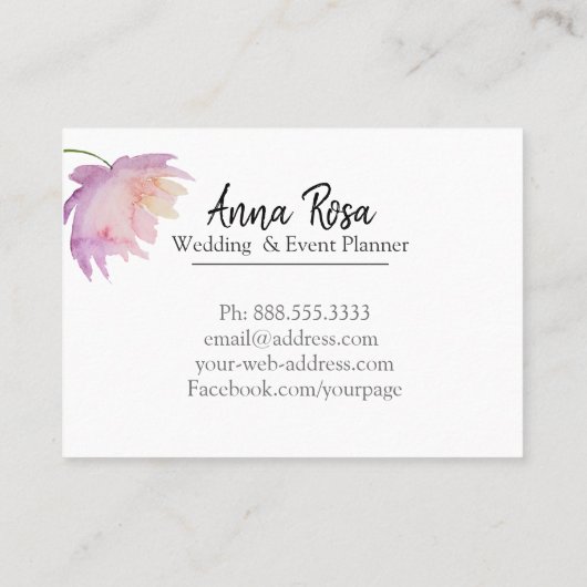 *~* Roze Lavendel Elegante Waterverf pioenenbloem Visitekaartje (Achterkant)