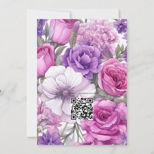 Roze-Lavendel en bijna-Mauve Bloemenbruiloft Kaart (Achterkant)