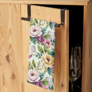 Roze lavendel en gele chinoiserie bloemen theedoek