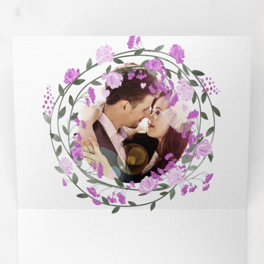 Roze lavendel en paarse pioen bloemige bruiloft drieluik uitnodiging (Binnenzijde eerst)