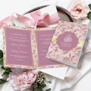 Roze Lavendel Gouden Bloemige Moslim Bruiloft