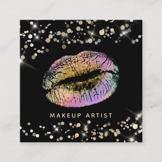 *~* Roze Lavendel Gouden Glitter Pastel Lips Make- Vierkante Visitekaartje (Voorkant)