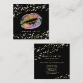 *~* Roze Lavendel Gouden Glitter Pastel Lips Make- Vierkante Visitekaartje (Voorkant / Achterkant)