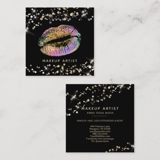 *~* Roze Lavendel Gouden Glitter Pastel Lips Make- Vierkante Visitekaartje (Voorkant / Achterkant)