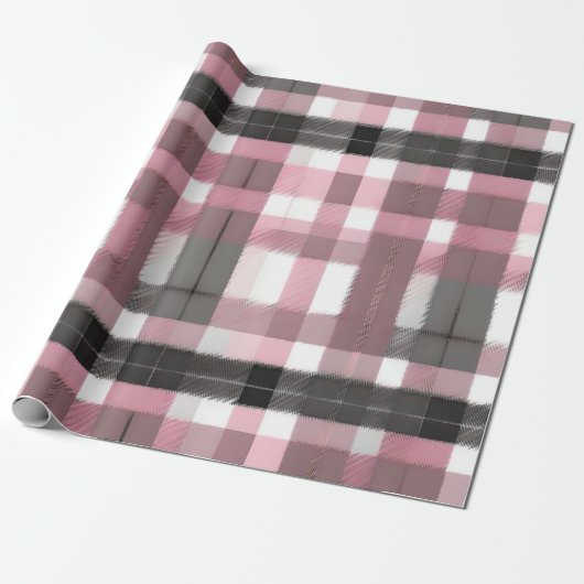 Roze, Lavendel, Grijs en Bruin Plaid Cadeaupapier (Uitgerold)