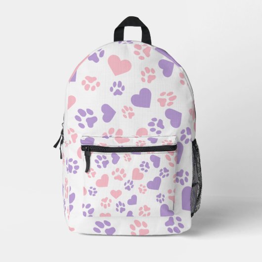Roze & Lavendel Hart Kattenpoot Print Bedrukte Rugzak (Voorkant)