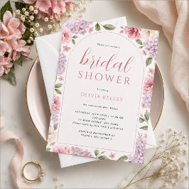 Roze & Lavendel Hydrangea Bloem Boog Bruidsdouche Kaart