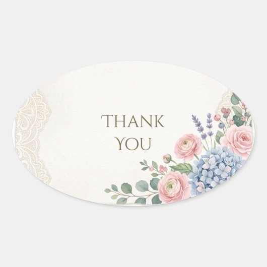 Roze Lavendel Hydrangea Dankjewel Oval Sticker (Voorkant)