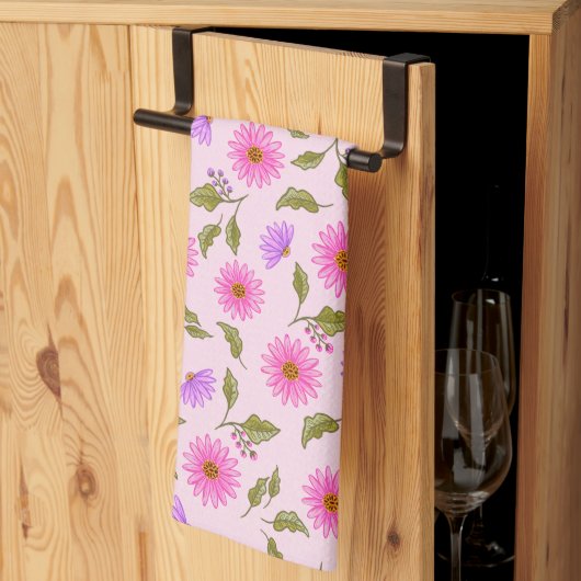 Roze Lavendel Kantachtige Madelief  Theedoek (Derde Gevouwen)