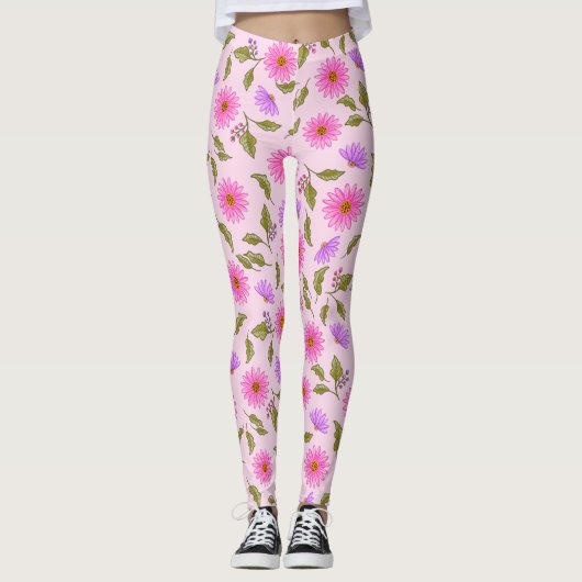 Roze Lavendel Lacy Daisy Leggings (Voorkant)