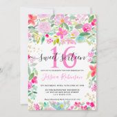 Roze lavendel los bloemengoud script Sweet 16 Kaart (Voorkant)