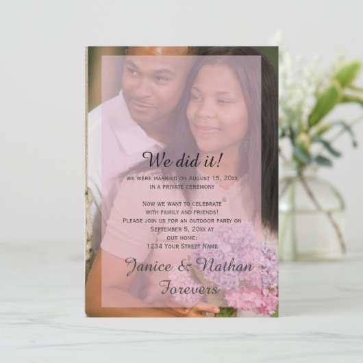 Roze Lavendel Overlay Foto Receptie Uitnodigen Kaart (Staand voorkant)