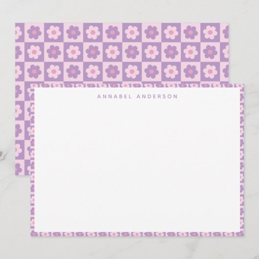 Roze Lavendel Paarse Bloem Check gepersonaliseerd Bedankkaart (Voorkant / Achterkant)