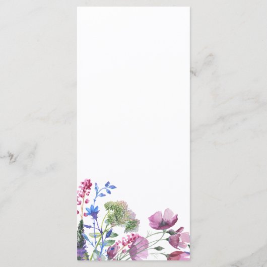 Roze lavendel paarse wilde bloem bruiloft Menu (Achterkant)