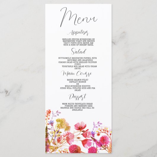 Roze lavendel paarse wilde bloem bruiloft Menu (Voorkant)