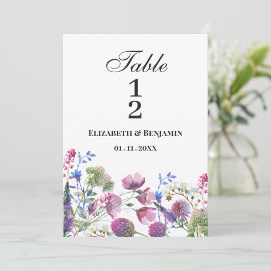 Roze lavendel paarse wilde bloem Tafelnummers (Staand voorkant)
