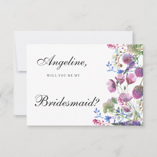 Roze lavendel paarse wilde bloem zomer bruidsmeisj kaart (Voorkant)