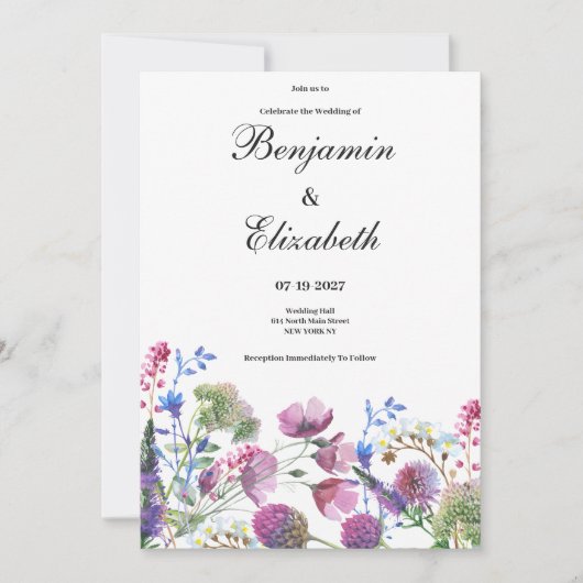 Roze lavendel paarse wilde bloem zomer bruiloft kaart (Voorkant)