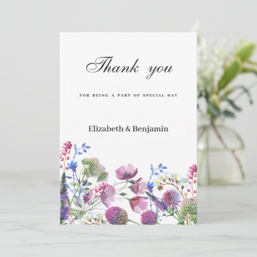 Roze lavendel paarse wilde bloem zomer Dank U Kaart (Staand voorkant)