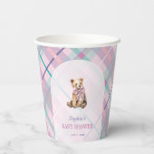 Roze & Lavendel Plaid Teddy Bear Baby shower Papieren Bekers (Achterkant)