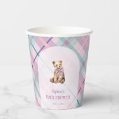 Roze & Lavendel Plaid Teddy Bear Baby shower Papieren Bekers (Voorkant)