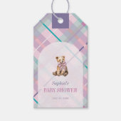 Roze & Lavendel Plaid Teddy Bear Bow Baby shower Cadeaulabel (Voorkant)