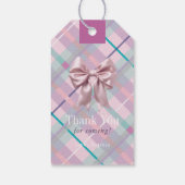 Roze & Lavendel Plaid Teddy Bear Bow Baby shower Cadeaulabel (Achterkant)