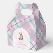 Roze & Lavendel Plaid Teddy Bear Girl Baby shower Bedankdoosjes (Voorkant)