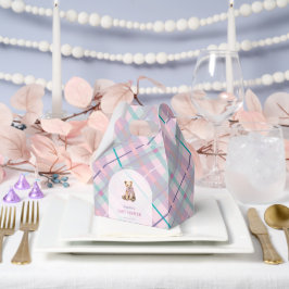 Roze & Lavendel Plaid Teddy Bear Girl Baby shower Bedankdoosjes