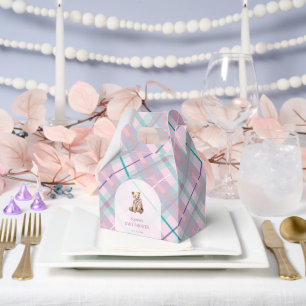 Roze & Lavendel Plaid Teddy Bear Girl Baby shower Bedankdoosjes