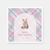 Roze & Lavendel Plaid Teddy Bear Girl Baby shower Servet (Voorkant)