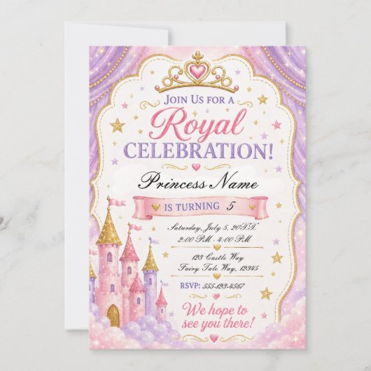 Roze Lavendel Prinses Uitnodiging (Voorkant)
