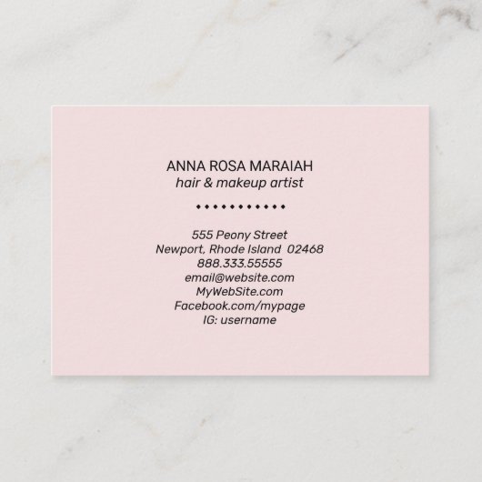 *~* Roze Lavendel Schoonheidskunstenaar Diamanten  Visitekaartje (Achterkant)