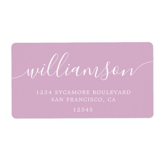 Roze Lavendel Script Familie Retouradres Etiket (Voorkant)