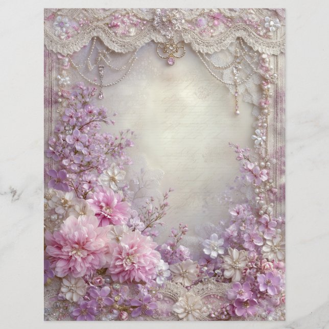 Roze Lavendel Vintage Junk Journal Scrapbook Papie (Voorkant)