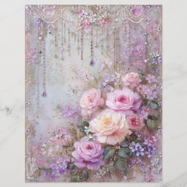 Roze Lavendel Vintage Junk Journal Scrapbook Papie (Voorkant)