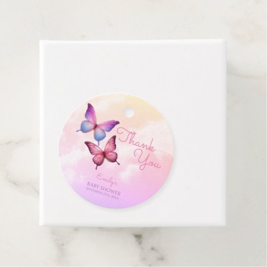 Roze lavendel vlinder Baby shower Bedankjes Labels (In situ)