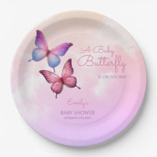 Roze lavendel vlinder Baby shower Papieren Bordje